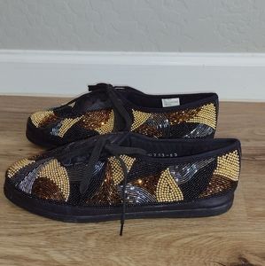 Colorwerks Vintage 90's Beaded Black Multicolor Shoes Sneakers Womens Size-13